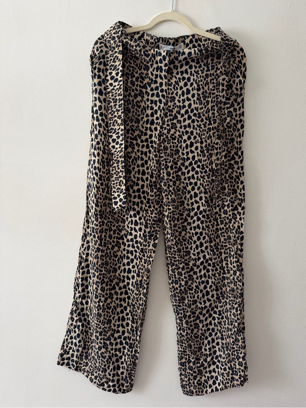 Mango Leopard Print Trousers - Black & Beige